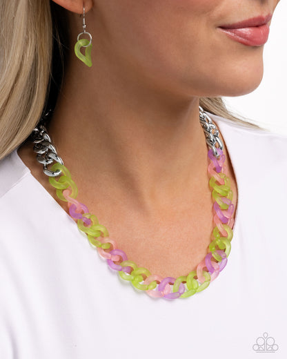 Rainbow Ragtime - Green Acrylic Necklace - Paparazzi Accessories