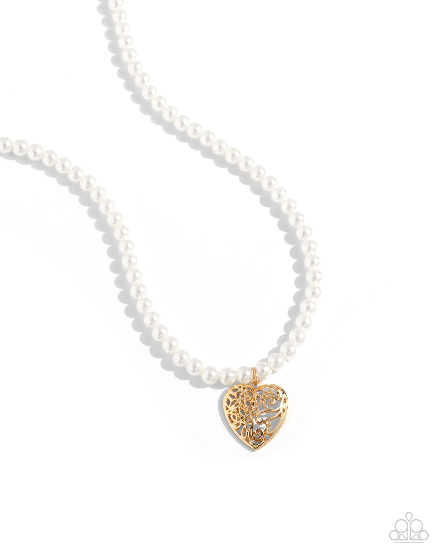 Filigree Infatuation - Gold Heart Pearl Necklace - Paparazzi Accessories