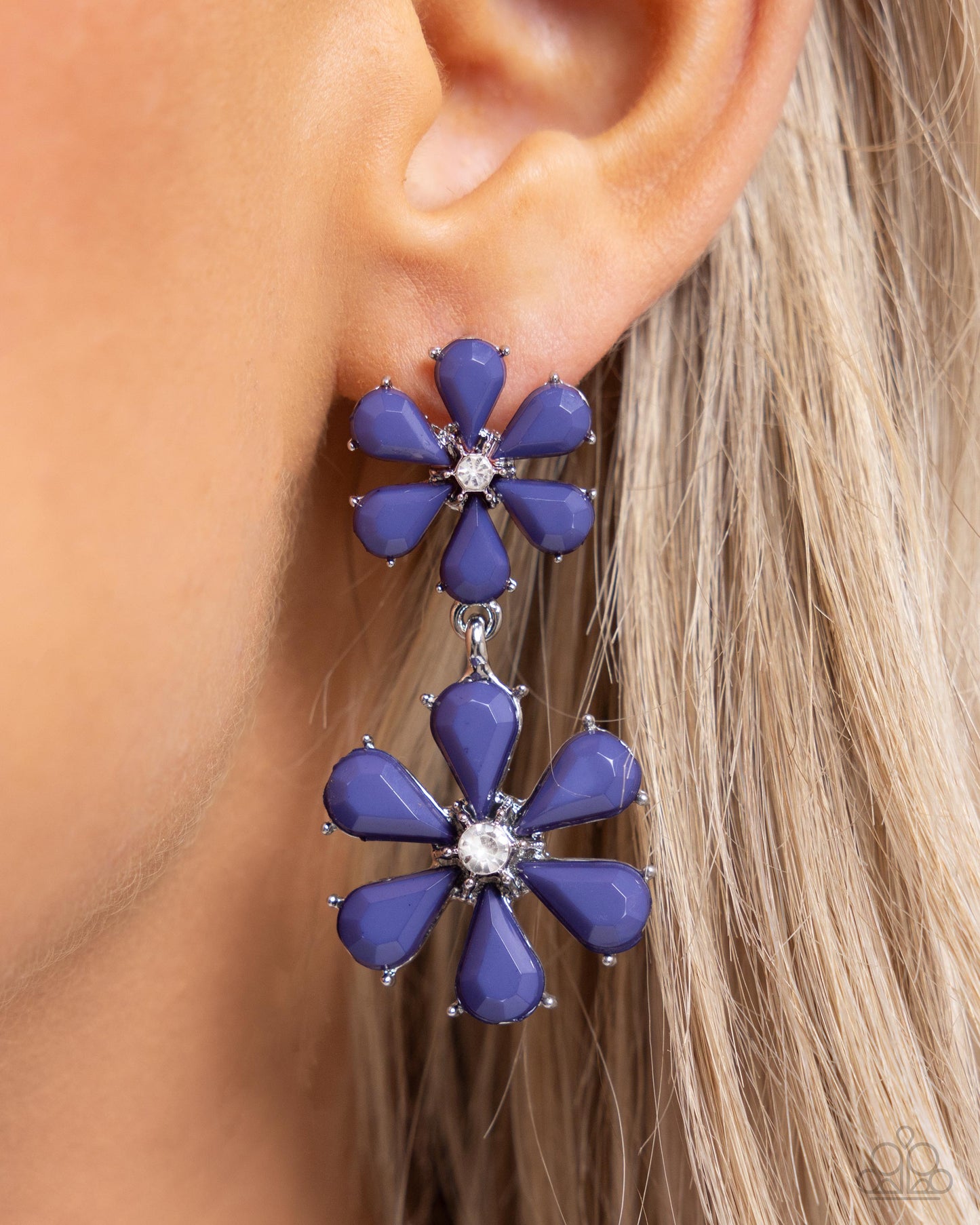 A Blast of Blossoms - Blue Acrylic Flower Post Earrings - Paparazzi Accessories