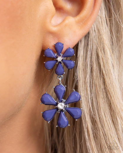 A Blast of Blossoms - Blue Acrylic Flower Post Earrings - Paparazzi Accessories