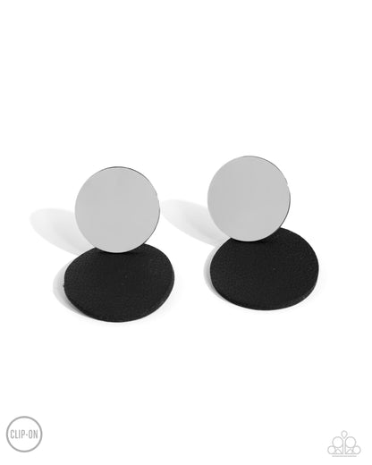 Leather Leader - Black Clip-on Earrings - Paparazzi Accessories