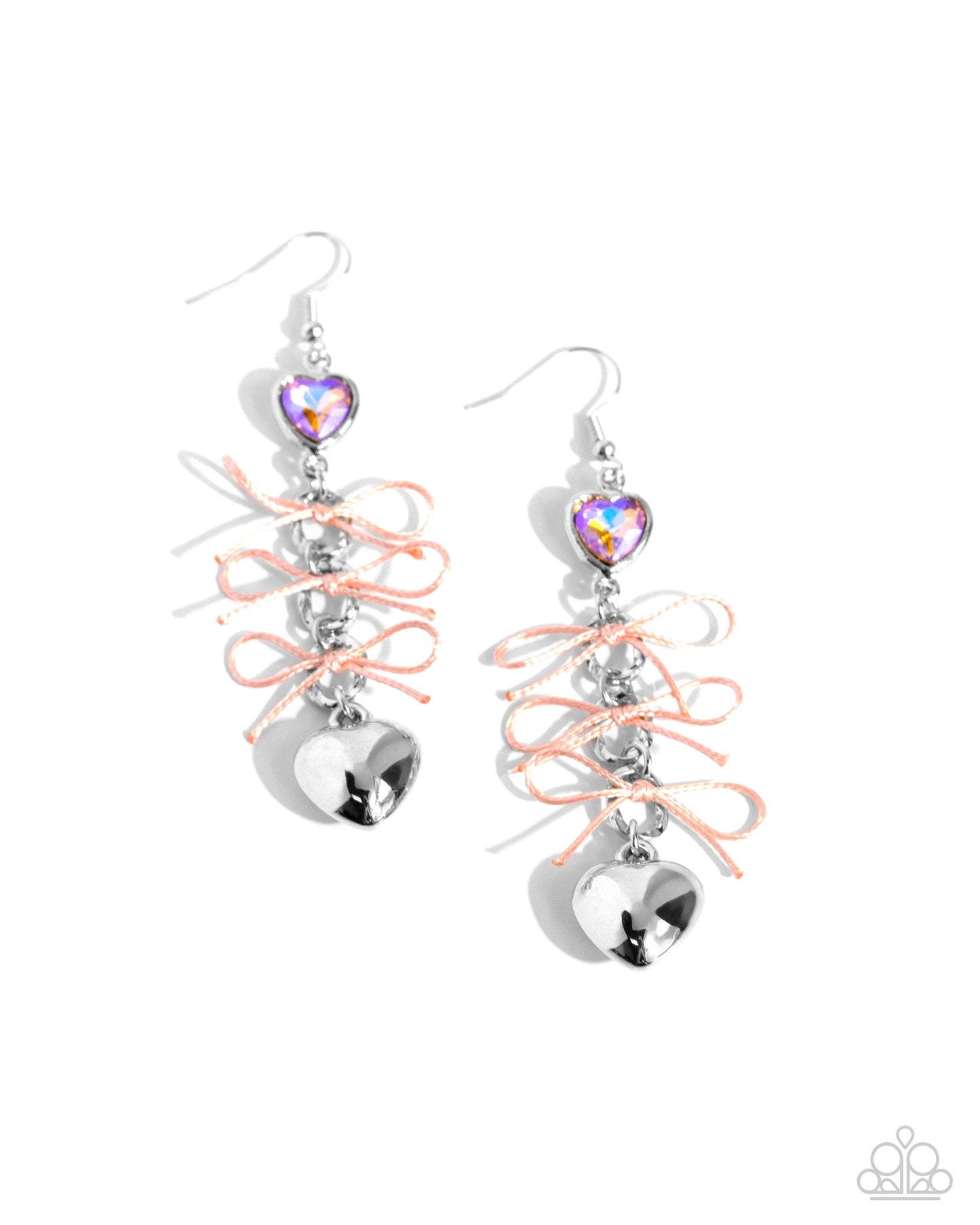 K-Pop Keepsake - Orange UV Rhinestone Heart & Bows Silver Fishhook Earrings - Paparazzi Accessories
