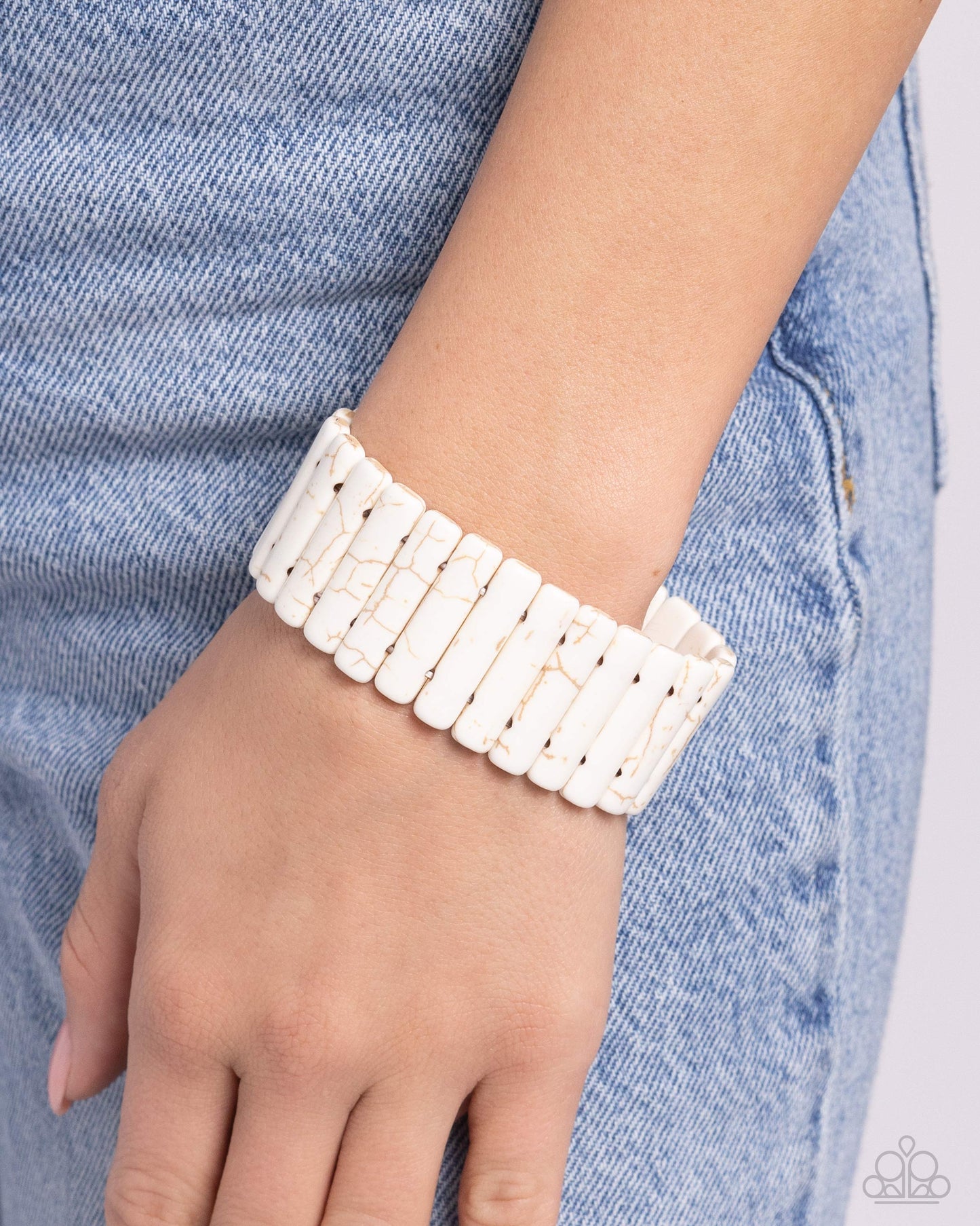 Southern Standing - White Crackle Stone Stretchy Bracelet - Paparazzi Accessories
