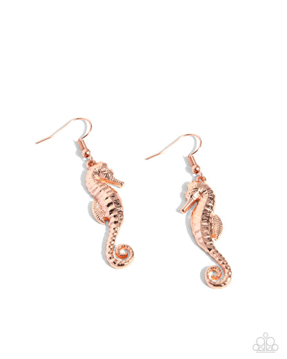 Seahorse Sheen - Copper Fishhook Earrings - Paparazzi Accessories