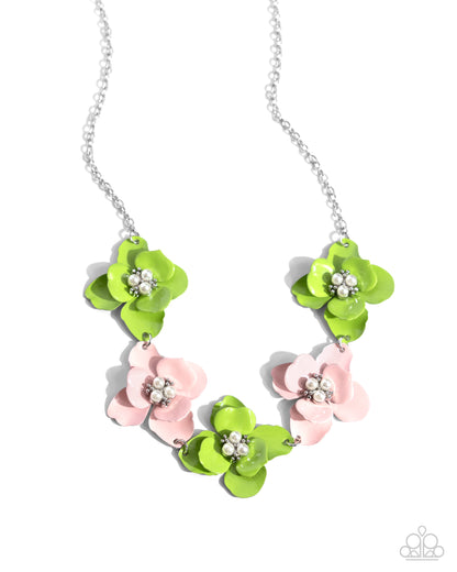 Pastel Pizzazz - Green Flower Necklace - Paparazzi Accessories