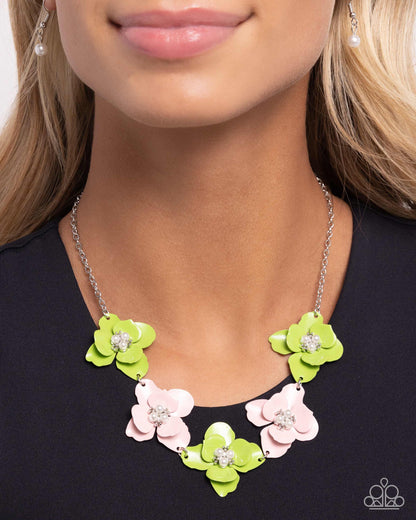 Pastel Pizzazz - Green Flower Necklace - Paparazzi Accessories