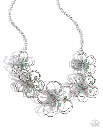 Wiry Wallflowers - Green Opalescent Rhinestone Necklace - Paparazzi Accessories