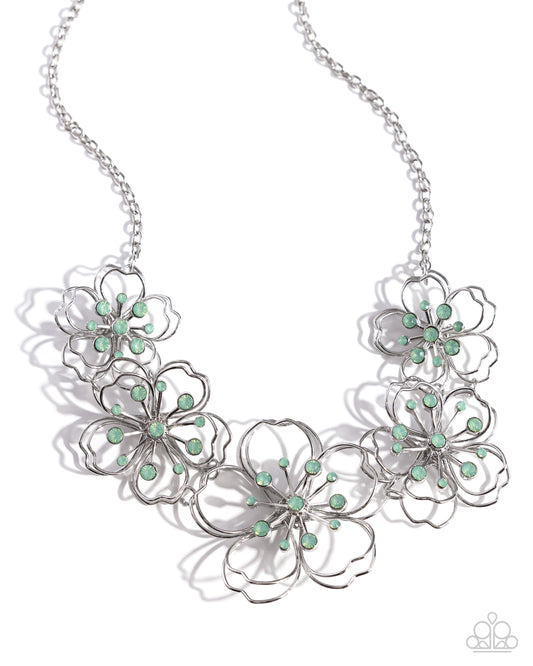 Wiry Wallflowers - Green Opalescent Rhinestone Necklace - Paparazzi Accessories