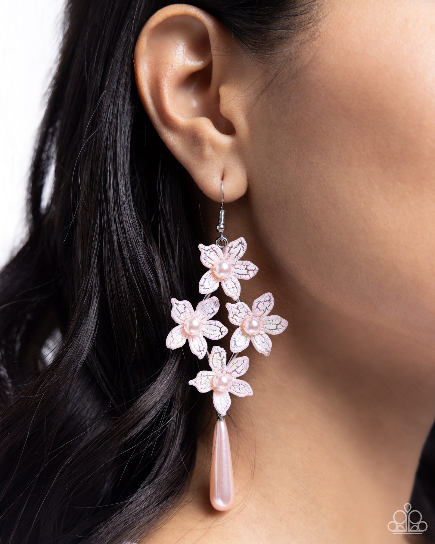 Vintage Veining - Pink Pearl Flower Fishhook Earrings - Paparazzi Accessories