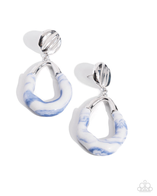 High-Sheen Swirls - Blue Acrylic Post Earrings - Paparazzi Accessories