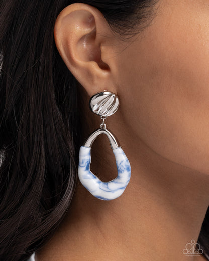 High-Sheen Swirls - Blue Acrylic Post Earrings - Paparazzi Accessories