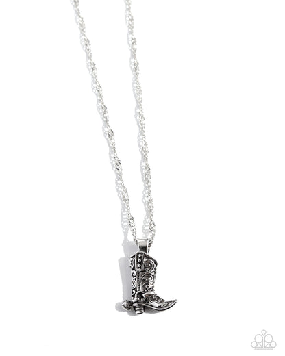 Collectable Cowboy - Silver Boot Necklace - Paparazzi Accessories