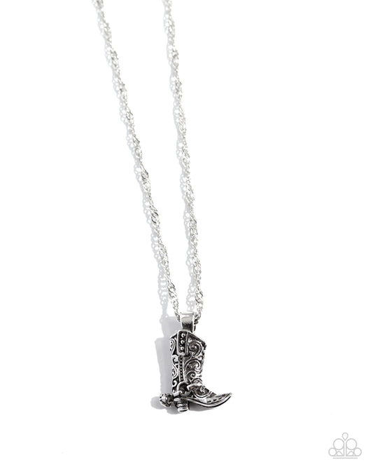 Collectable Cowboy - Silver Boot Necklace - Paparazzi Accessories