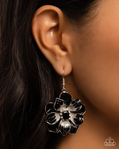 Tropical Treasure - Black Enamel Flower Fishhook Earrings - Paparazzi Accessories