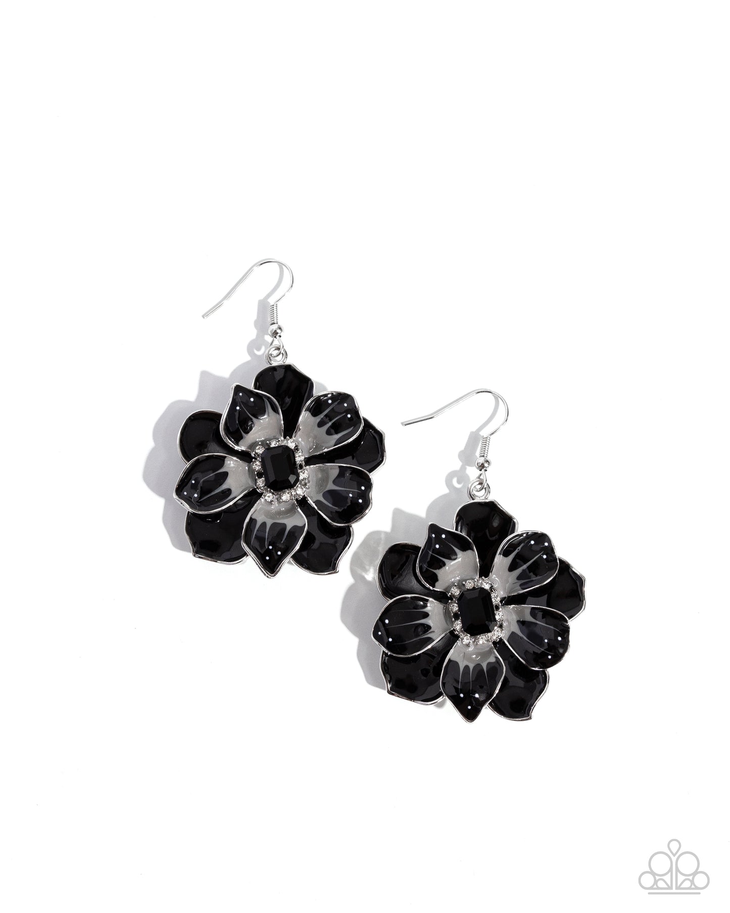 Tropical Treasure - Black Enamel Flower Fishhook Earrings - Paparazzi Accessories