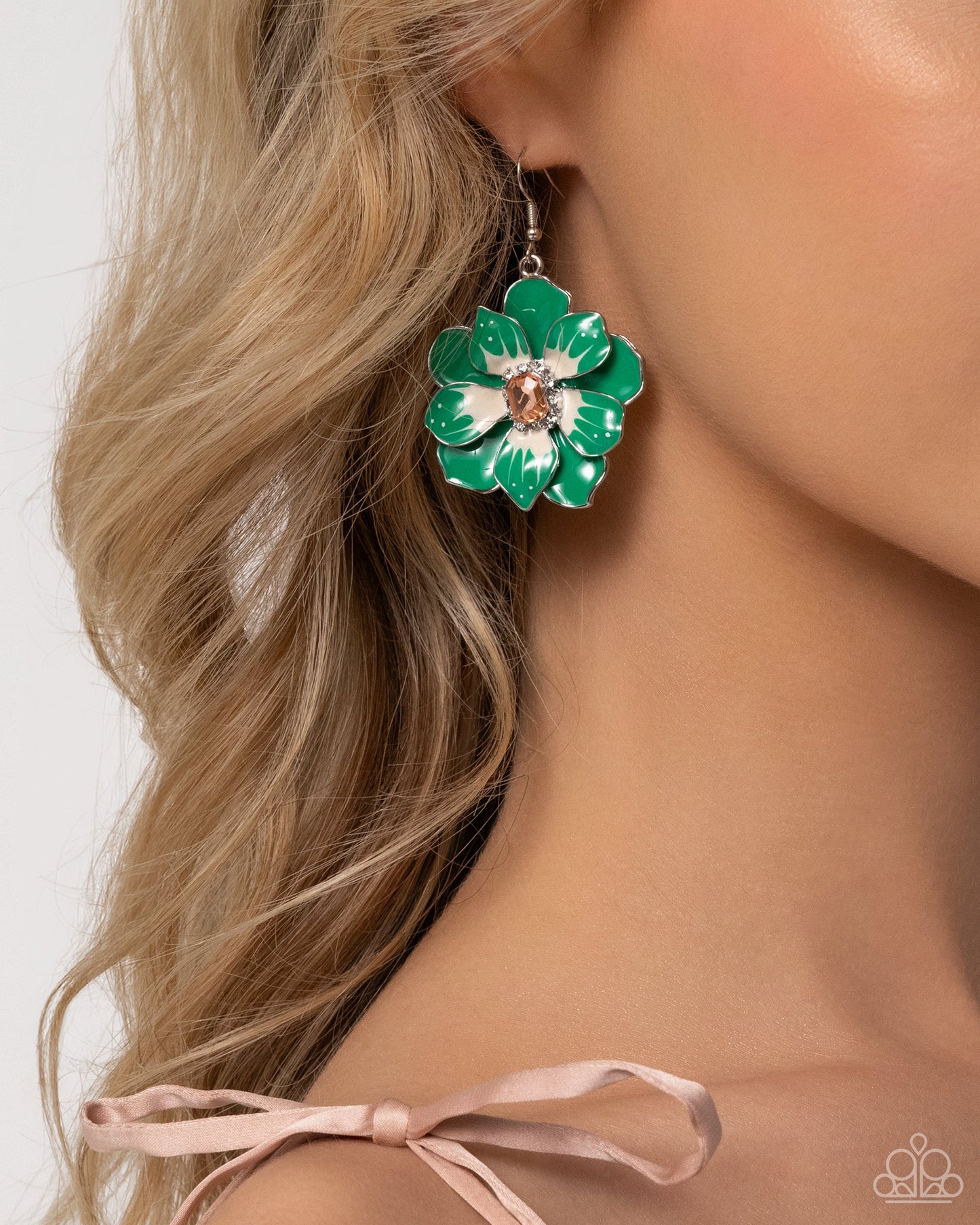 Tropical Treasure - Green Enamel Flower Fishhook Earrings - Paparazzi Accessories