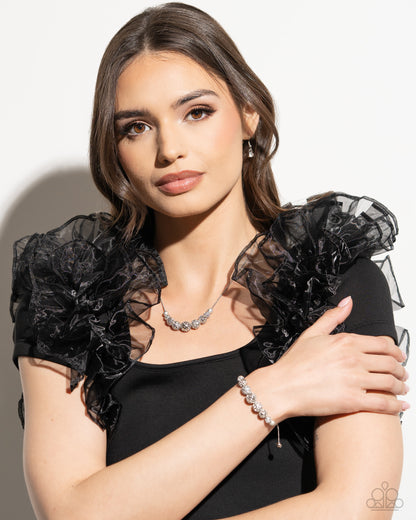 Gilded Gift - White Rhinestone Silver Necklace - Paparazzi Accessories