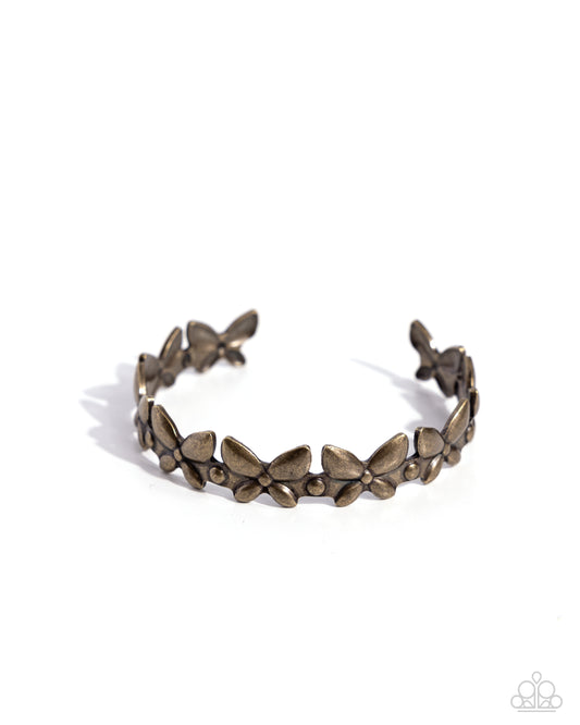 Aerial Amazement - Brass Butterfly Cuff Bracelet - Paparazzi Accessories