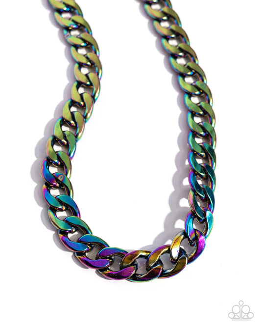 Action CURB - Multi Oil Spill Dipped Metal Chain - Paparazzi Accessories