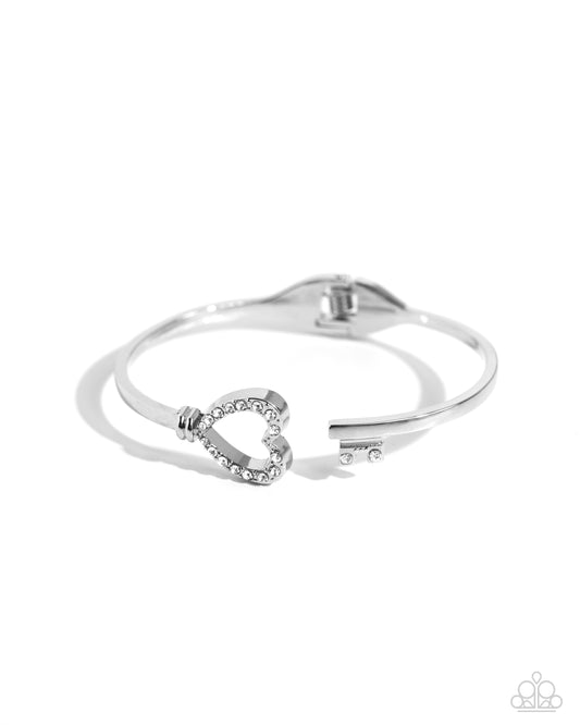 The Key to Romance - White Hinge Bracelet - Paparazzi Accessories