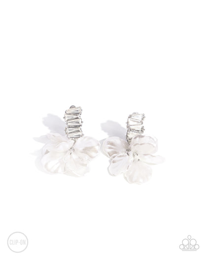 Stacked Sprigs - White Pearl Petal Clip-on Earrings - Paparazzi Accessories