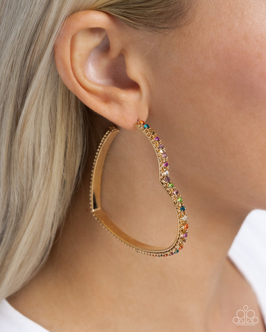 Halftime Hearts - Multi Rhinestone Hoop Earrings - Paparazzi Accessories