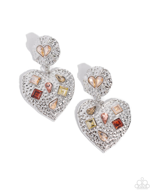 Antiqued Allure - Brown Rhinestone Heart Post Earrings - Paparazzi Accessories