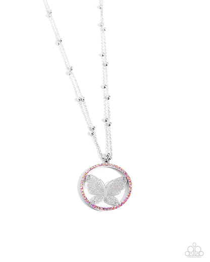 Festive Flight - Pink Butterfly Necklace - Paparazzi Accessories