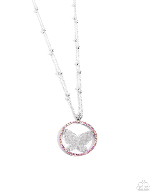 Festive Flight - Pink Butterfly Necklace - Paparazzi Accessories