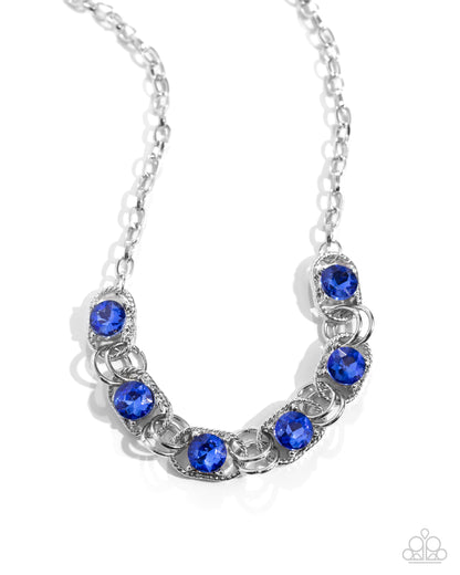 Serrated Sensation - Blue Rhinestone Necklace - Paparazzi Accessories