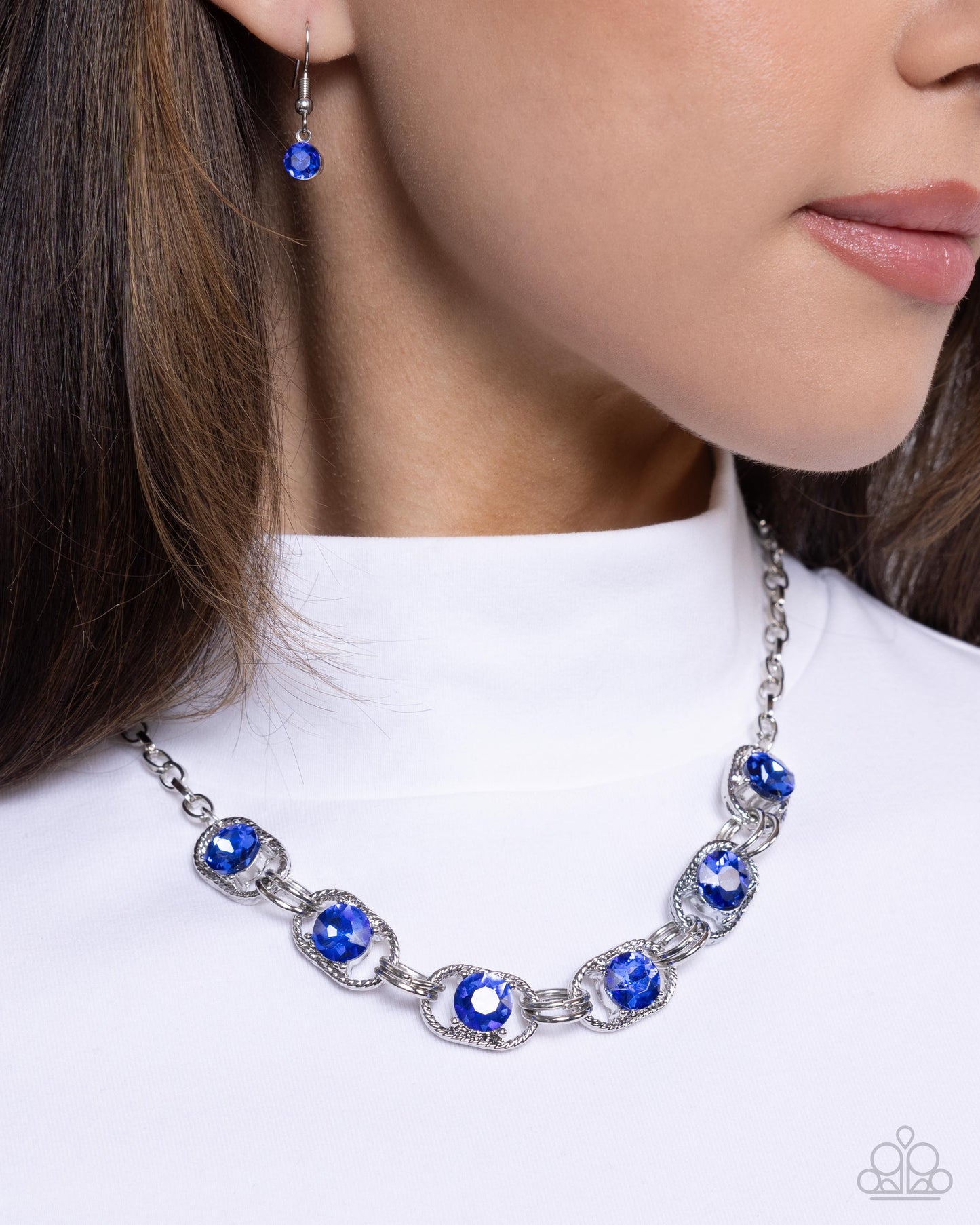 Serrated Sensation - Blue Rhinestone Necklace - Paparazzi Accessories