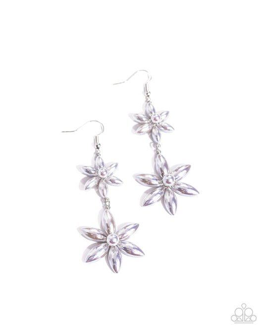 Pearl Posy - Silver & Iridescent Gray Bead Flower Fishhook Earrings - Paparazzi Accessories