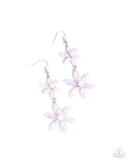 Pearl Posy - White Iridescent Bead Flower Fishhook Earrings - Paparazzi Accessories