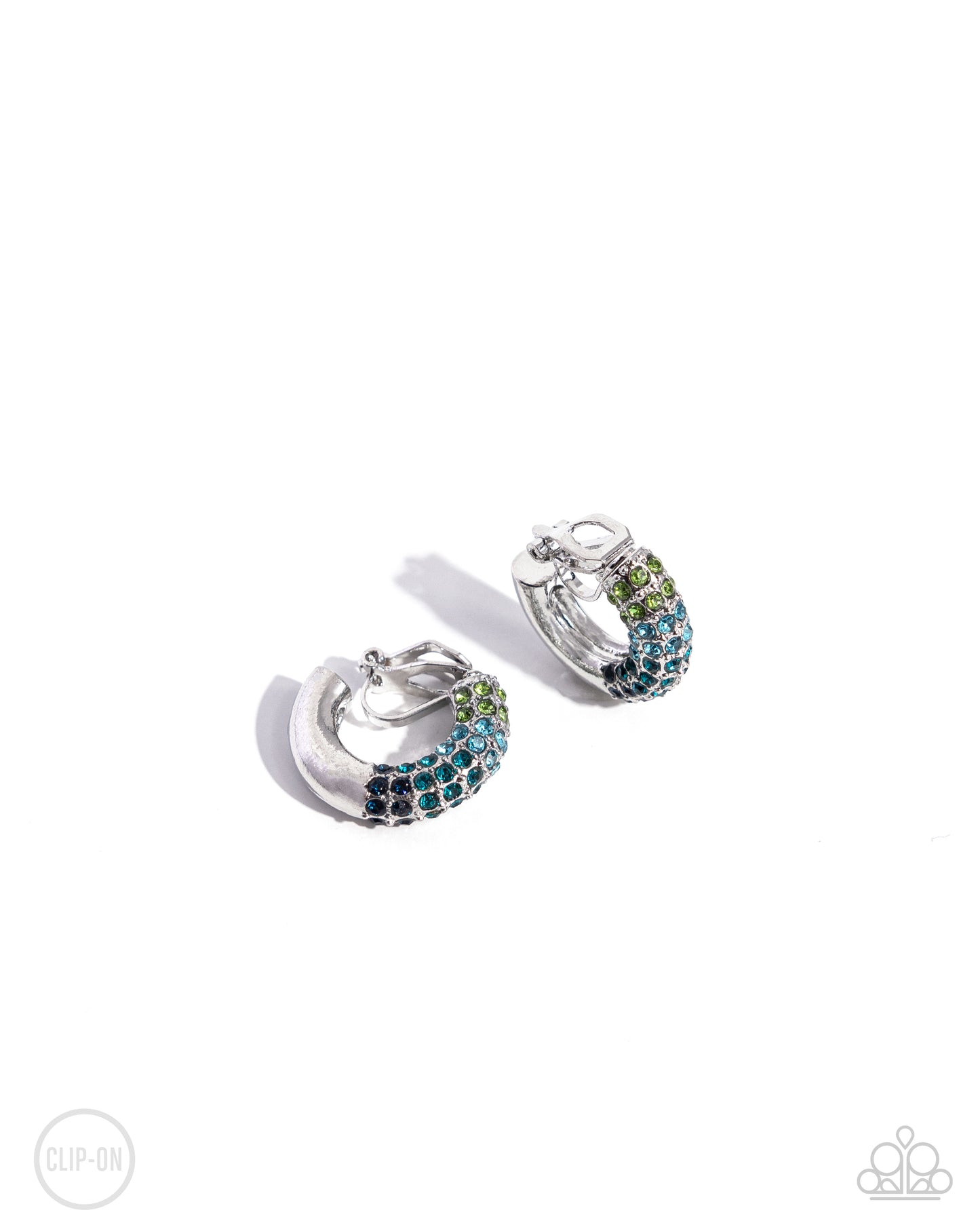 Ombré Observer - Blue Rhinestone Clip-on Hoop Earrings - Paparazzi Accessories