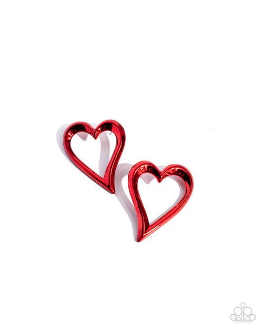 Admirable Acclaim - Red Dipped Metal Heart Post Earrings - Paparazzi Accessories