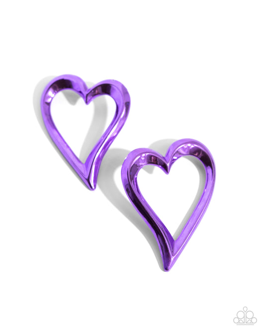 Admirable Acclaim - Purple Dipped Metal Heart Post Earrings - Paparazzi Accessories