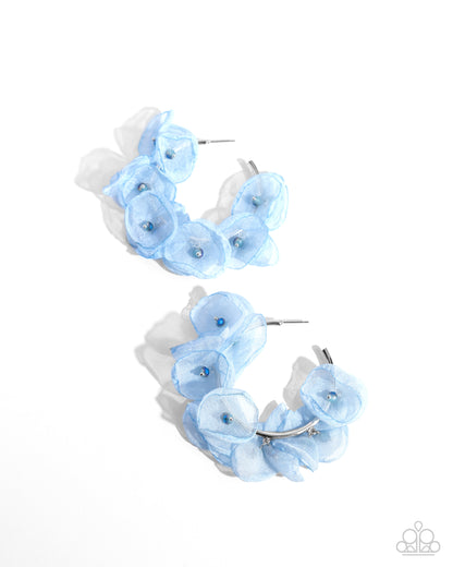 Petaled Pageant - Blue Chiffon Hoop Earrings - Paparazzi Accessories