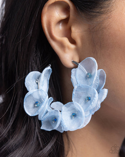 Petaled Pageant - Blue Chiffon Hoop Earrings - Paparazzi Accessories