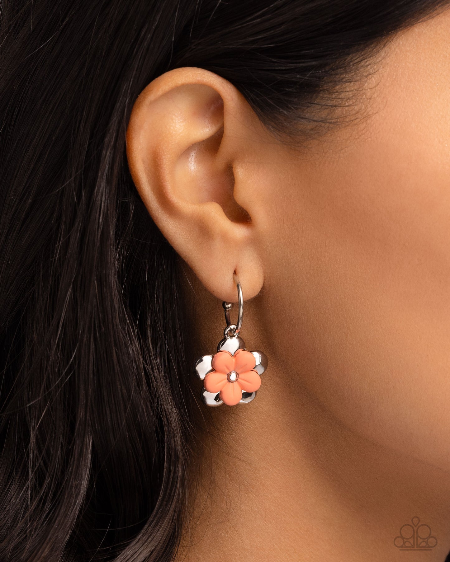 Horticultural Haute - Orange Flower Drop Hoop Earrings - Paparazzi Accessories