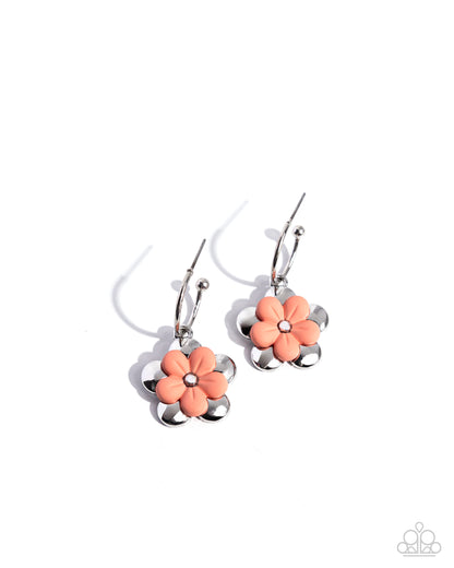 Horticultural Haute - Orange Flower Drop Hoop Earrings - Paparazzi Accessories