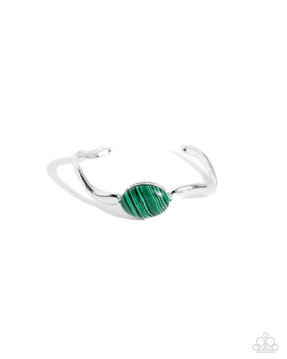 Striped Sensation - Green Cuff Bracelet - Paparazzi Accessories