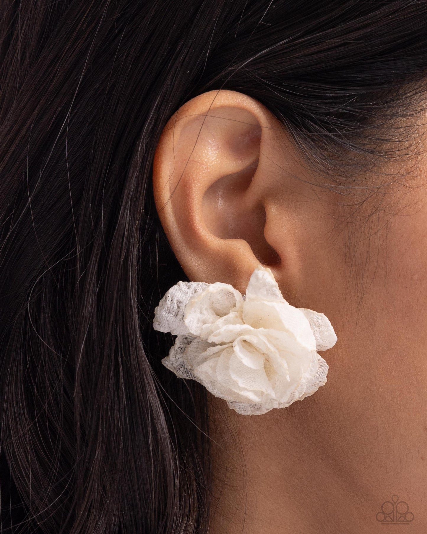 Tulle Twist - White Tulle Flower Earrings - Paparazzi Accessories