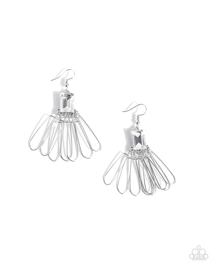 Factory Flair - White Rhinestone Silver Fishhook Earrings - Paparazzi Accessories