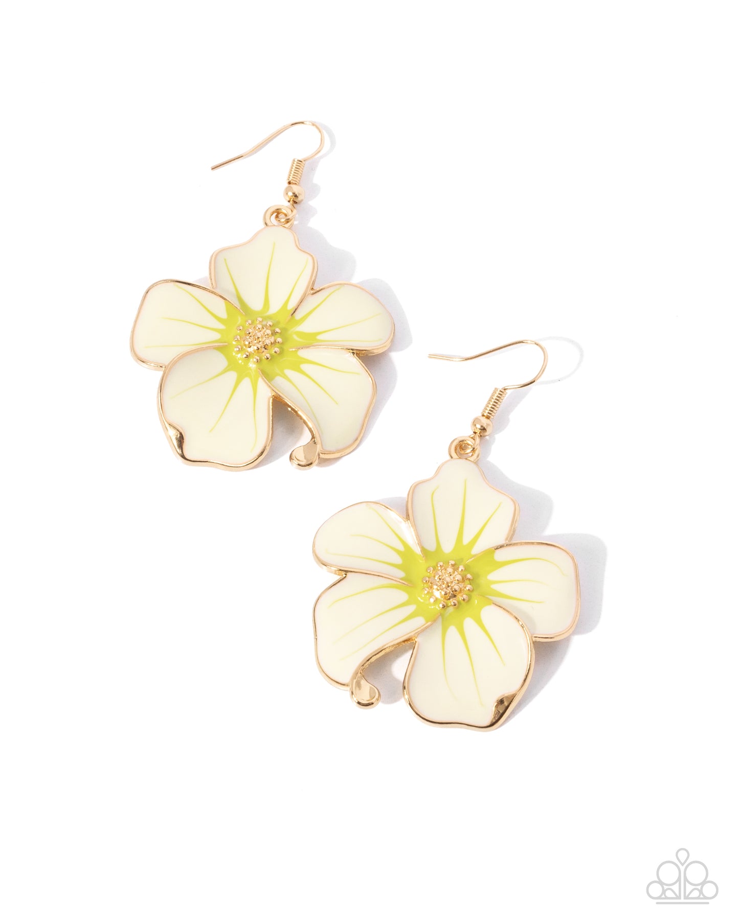 Floral Flavor - Gold Flower Enamel Painted Fishhook Earrings - Paparazzi Accessories