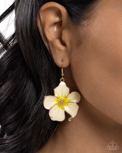 Floral Flavor - Gold Flower Enamel Painted Fishhook Earrings - Paparazzi Accessories