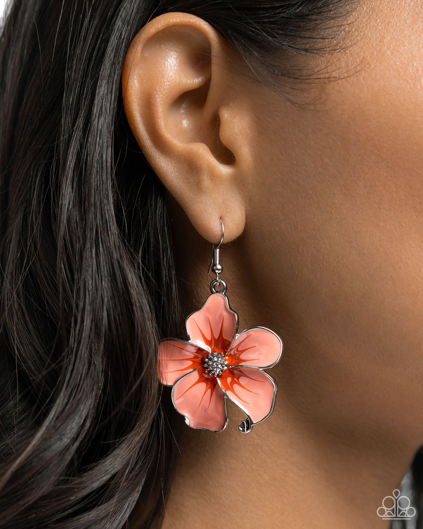 Floral Flavor - Orange Enamel Flower Silver Fishhook Earrings - Paparazzi Accessories