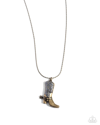 Cowboy Confidence - Brass Boot Pendant Necklace - Paparazzi Accessories