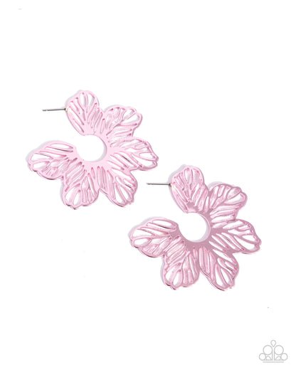 Floral Fame - Pink Dipped Metal Hoop Earrings - Paparazzi Accessories