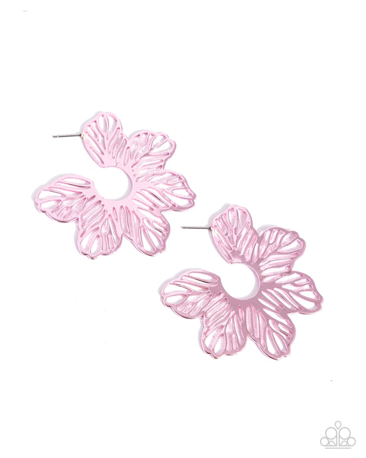 Floral Fame - Pink Dipped Metal Hoop Earrings - Paparazzi Accessories