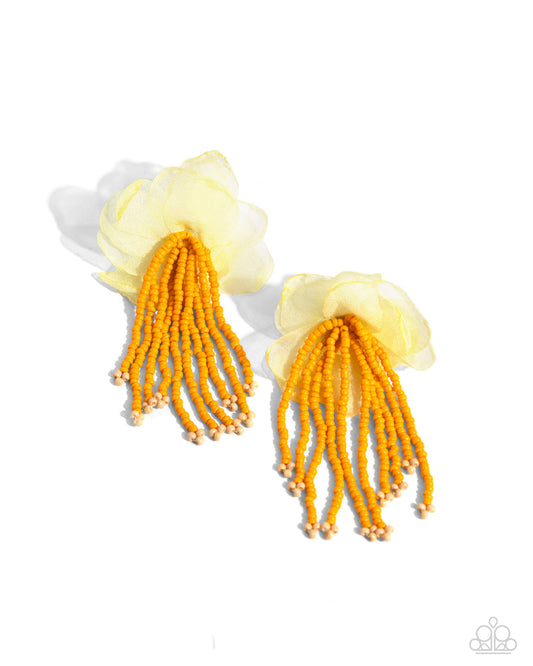 Cinderella Charisma - Orange Chiffon & Seed Bead Post Earrings - Paparazzi Accessories